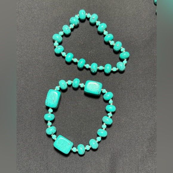 ⏰ NWOT Premier Designs faux turquoise silver necklace pendant stretch bracelets - Picture 3 of 11